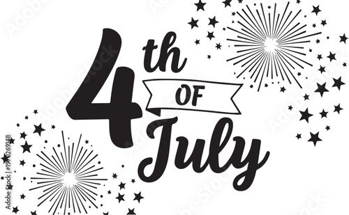 4th of July, Independence Day, Patriotic Vector, Fireworks and Stars Illustration, American Celebration