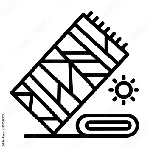 Beach towel with sun icon and rolled towel