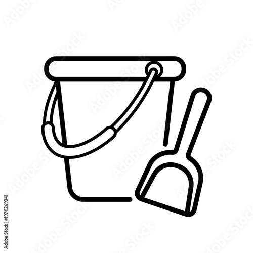 Simple line drawing of sand bucket and shovel
