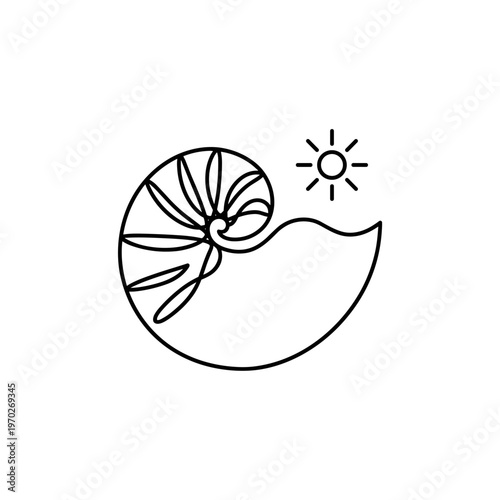 Nautilus shell with sun and wave icon