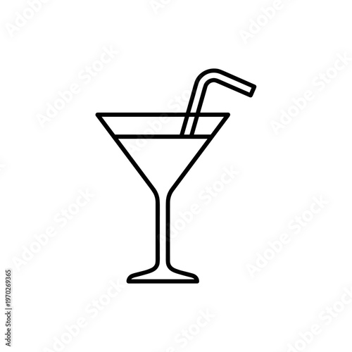 Minimalist cocktail glass with straw vector outline