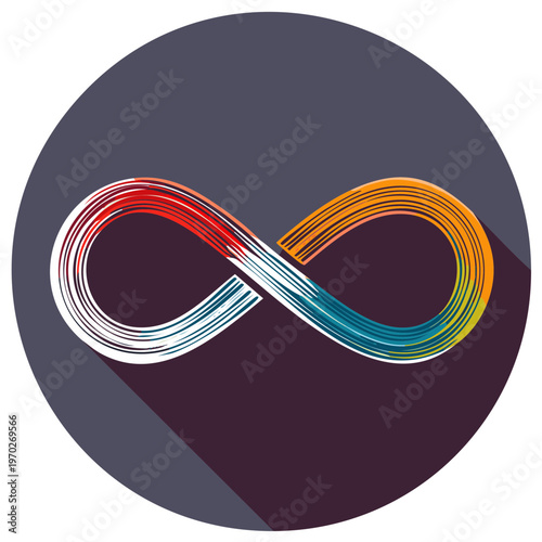 Colorful brushstroke infinity symbol on dark circular background for endless possibilities