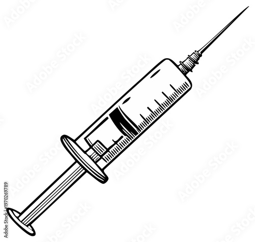 Illustration of a syringe with needle for medical injection or vaccination concept.