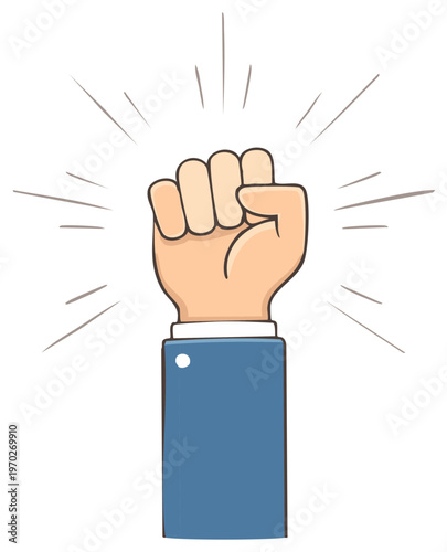 Illustration of a Raised Fist Symbolizing Power Strength Solidarity Resistance and Determination with Radiating Lines