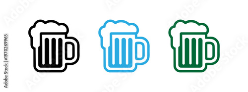 Set of three beer mug icons with different designs