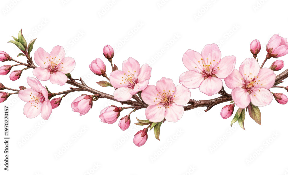 Naklejka premium PNG Delicate cherry blossom branch illustration.