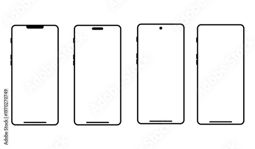 Smartphone frame mockup vector set with modern mobile screen outline, different notch styles and bezel designs. Perfect for UI/UX, app design, and mobile interface templates