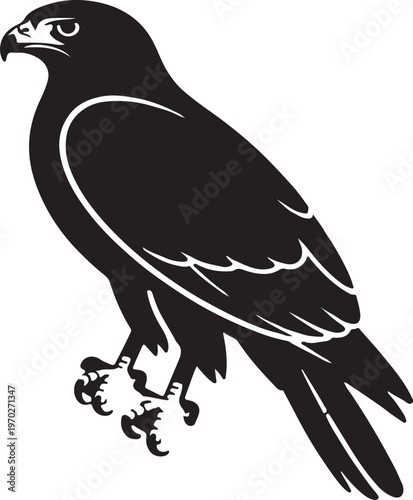Black silhouette of a hawk standing on a branch bird vector illustration