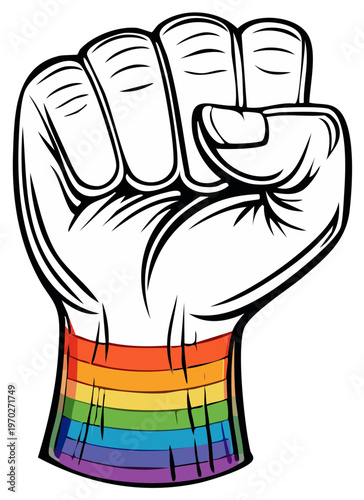 Raised fist illustration with rainbow colors, protest and solidarity concept