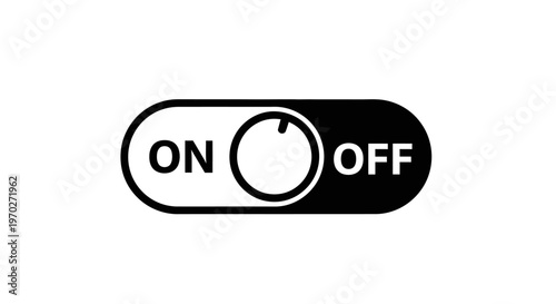 Black and white on-off toggle switch icon with circle button, isolated white background.