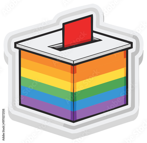 Rainbow pride flag ballot box illustration representing LGBTQ voting power and equality