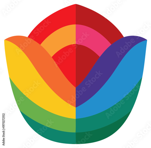 Abstract rainbow flower illustration, symbol of inclusivity and diversity, design element.