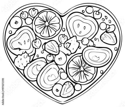 Heart-shaped platter of sliced fruit