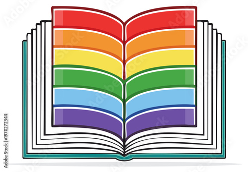 Open book with rainbow colored pages symbolizing diversity knowledge and LGBTQ pride