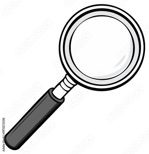 Magnifying glass with dark handle in a simple illustration style