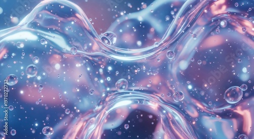 Abstract Swirling Liquid with Bubbles and Glittering Particles.
