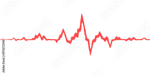 A medical illustration of a red heart beat line on an ecg monitor pulse graph representing a healthy electrocardiogram wave and life frequency rate for healthcare diagnostic testing