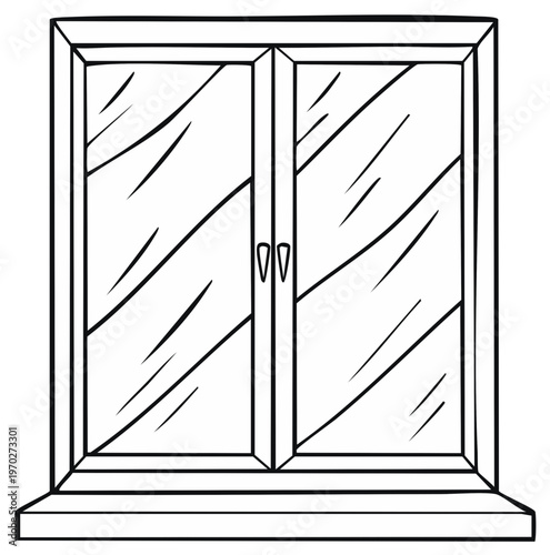 Simple hand-drawn illustration of a double-paned window with a sill