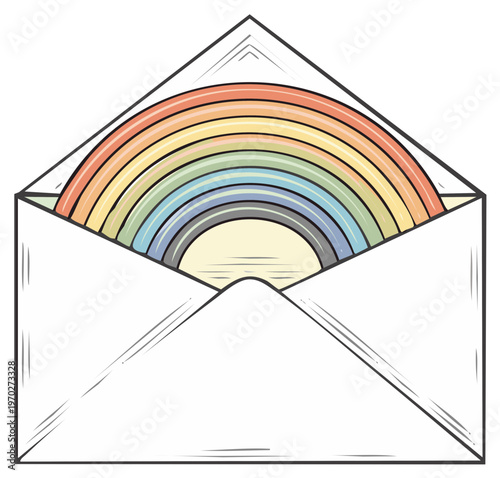 Open Envelope Revealing a Vibrant Rainbow Arch Emerging Artfully
