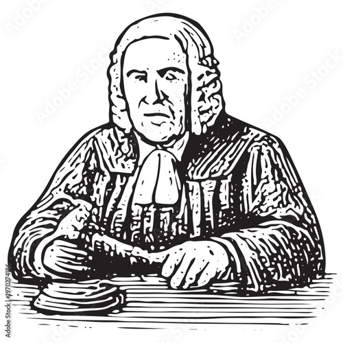 Judge at Bench for Court Decision, Legal Authority and Judicial System Proceedings