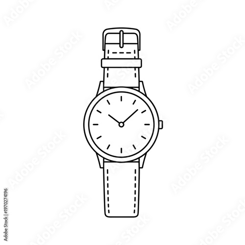 Elegant wristwatch with leather strap isolated on white background.