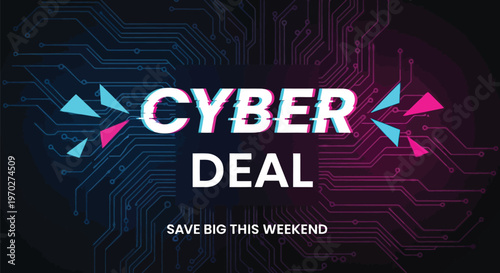 Cyber deal advertisement with colorful geometric shapes