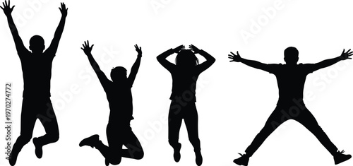 Cad drawing flat vector illustration of woman silhouettes jumping and dancing in summer dresses on a white background for party.