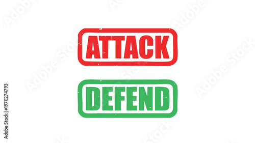 Attack and Defend: A visual representation, with words and designs. This image highlights strategic concepts of attack and defense, often used in business or competitive contexts. 