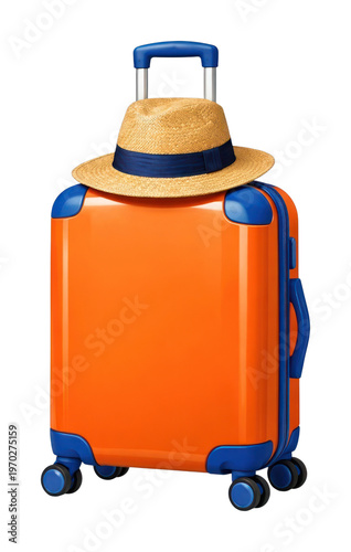 PNG Vibrant suitcase with straw hat