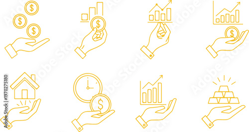 Hands representing various financial concepts, such as wealth, time, and investment, are illustrated in a minimalist style, emphasizing the core elements of finance. 