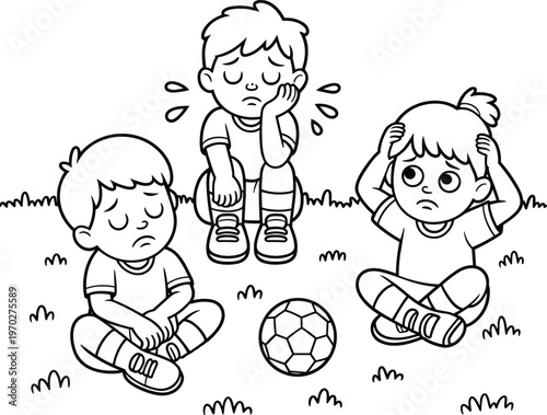 Kids disappointment emotion illustration unhappy children outdoor