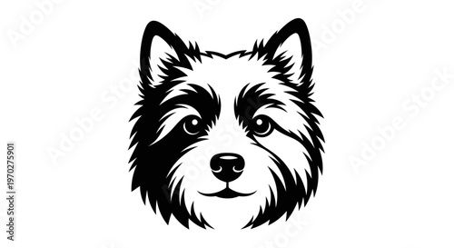 Black and white illustration of a dogs head, perfect for logos or pet-related designs.
