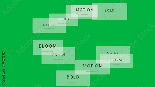 SHIFT or FORM prompt sending cards sliding in and forming tiled network for UI on transparent backdr