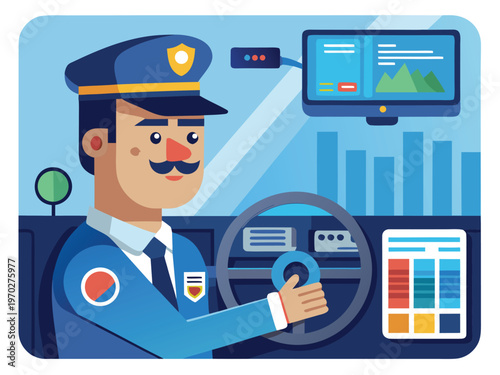 Police officer utilizing advanced technology for traffic monitoring and data analysis