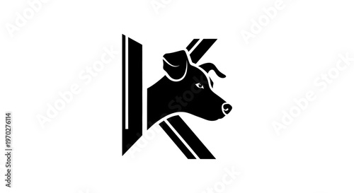 Dog head integrated into the letter K, black and white logo design.