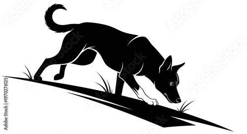 Black Dog Sniffing Ground Silhouette Illustration.