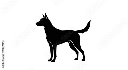 Dog Silhouette Standing Profile View Isolated on White Background.