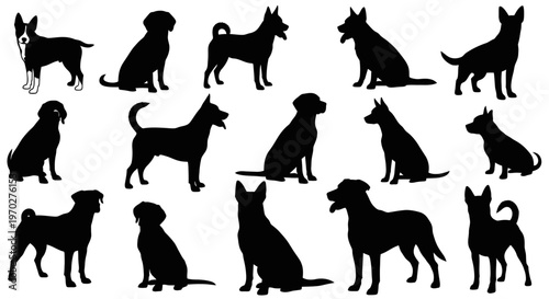 Dog Silhouettes Collection on White Background.