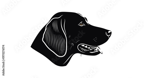 Black Labrador Retriever Dog Head Profile Woodcut Style.
