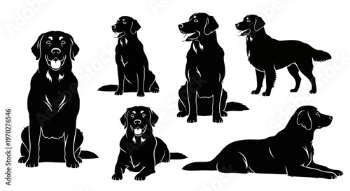 Black Labrador Retriever Dogs in Various Poses Silhouette Collection.