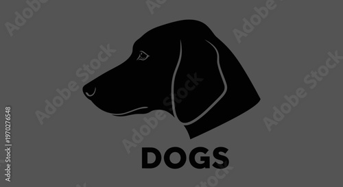 Elegant Black Dog Head Silhouette on a Solid Gray Background.