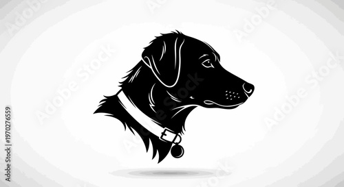 Elegant Black Dog Head Silhouette with Collar and Tag.