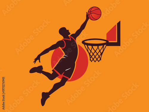 Dynamic basketball player dunking with intense focus and energy