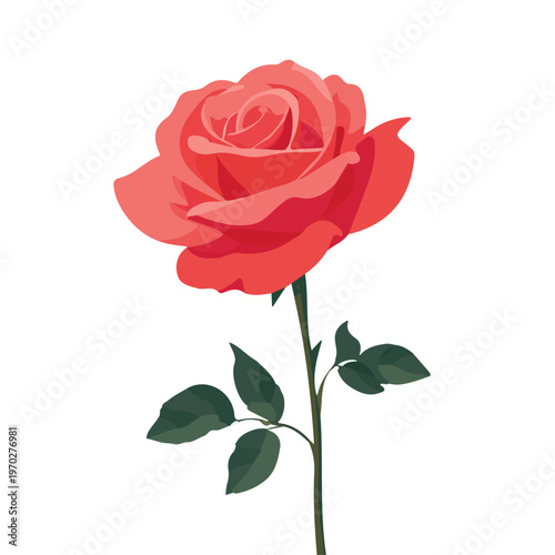 A simple and modern flat 2D vector of a Rose, isolated on a pure white background.