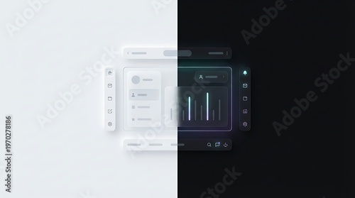 User interface design with dark and light mode options displayed side-by-side for application settings with user experience with graphic design