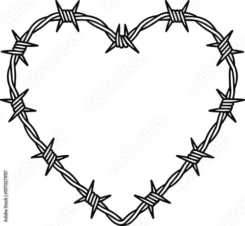 Heart barbed wire frame. Outline frame.