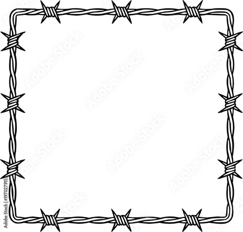 Rectangle barbed wire frame. Outline frame.