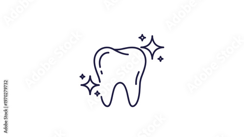 Minimalist outline illustration of a clean white tooth with sparkling stars representing excellent dental health and hygiene.