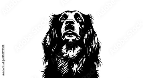 Majestic Black and White Dog Portrait Looking Up.