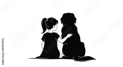 Little girl and her dog sitting together in a heartwarming silhouette.